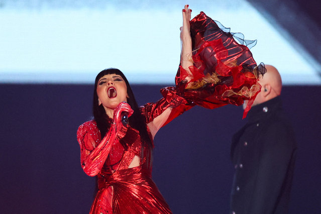 Shkodra Elektronike, representing Albania, performs “Zjerm”, during the Grand Final of the 2025 Eurovision Song Contest in Basel, Switzerland, on May 17, 2025. (Photo by Denis Balibouse/Reuters)
