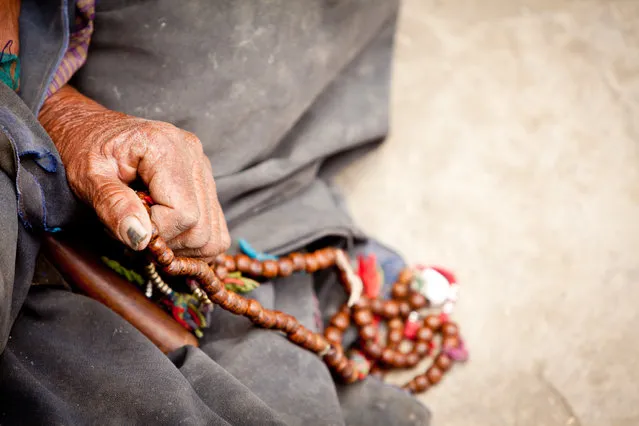 “Faith”. Weathered old hands full of history and character clutch prayer beads during an important Buddhist festival in Ladkah. These hands belong to a nomadic woman who has travelled a long way by foot with her family and her herd to attend this festival. (Photo and caption by Stephen Harrold/National Geographic Traveler Photo Contest)