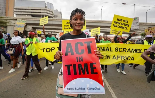 Activist Vanessa Nakate of Uganda takes part in climate protest, in Nairobi, Kenya, Monday, September 4, 2023 as the Africa Climate Summit begins. The first African Climate Summit is opening with heads of state and others asserting a stronger voice on a global issue that affects the continent of 1.3 billion people the most, even though they contribute to it the least. Kenya's government and the African Union are launching the ministerial session while more than a dozen heads of state begin to arrive, determined to wield more global influence and bring in far more financing and support. (Photo by Brian Inganga/AP Photo)