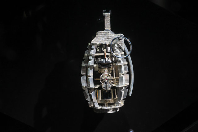 The stunning jewelry pieces that trace the history of hip-hop from the 1980s to today is shown as Ice Cold: An Exhibition of Hip-Hop Jewelry at American Museum of Natural History in New York City, United States on May 8, 2024. The exhibition will open to public on May 9. 2024. (Photo by Selcuk Acar/Anadolu via Getty Images)