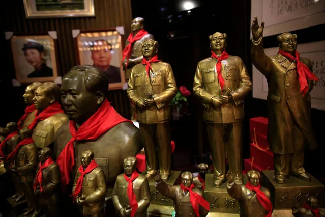 Statues of Mao Zedong are displayed for sale at a souvenir store in Shaoshan, Hunan Province in central China, 28 April 2016. (Photo by How Hwee Young/EPA)