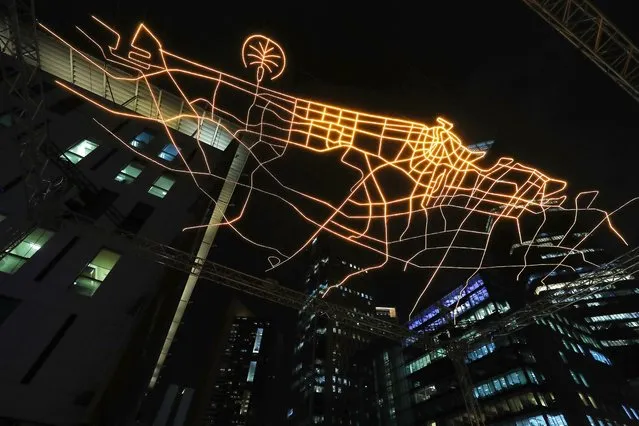 The light art installation City Gazing Dubai by VOUW studio from Netherlands on display at the DIFC Gate Avenue in Dubai on January 18, 2022. (Photo by Pawan Singh/The National)