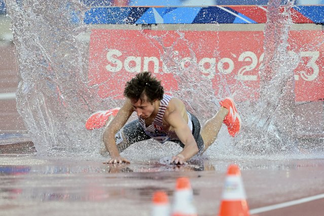 Canada's Jean-Simon Desgagnes competes in the men's 3000m steeplechase final of the Pan American Games Santiago 2023 at the National Stadium in Santiago, on November 4, 2023. (Photo by Martin Bernetti/AFP Photo)