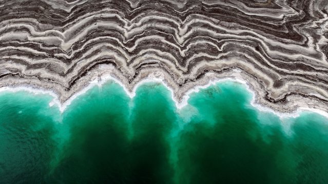 A drone picture shows part of the Dead Sea and its shore near Ein Gedi, Israel, on February 7, 2025. (Photo by Ilan Rosenberg/Reuters)