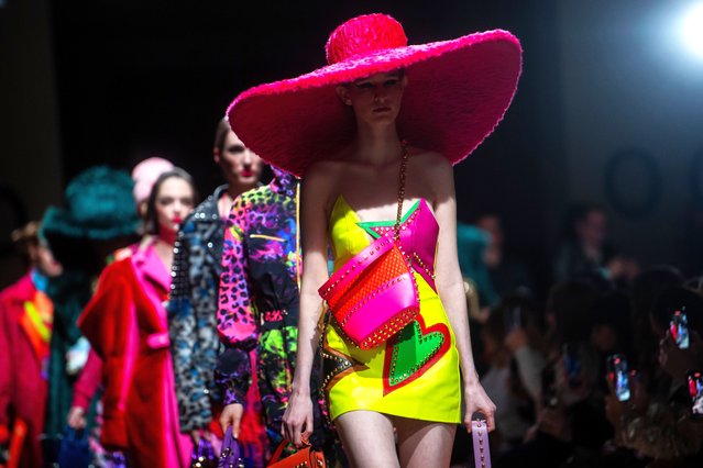 Models present creations by Hungarian designer Virag Kerenyi during the 13th edition of the Budapest Central European Fashion Week in the Museum of Fine Arts in Budapest, Hungary on January 28, 2024. (Photo by Zoltan Balogh/EPA/EFE)