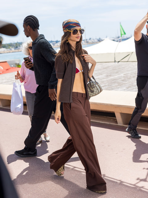 American model Emily Ratajkowski is seen on the croisette filming a commercial during day nine of the 78th Cannes Film Festival on May 21, 2025 in Cannes, France. (Photo by Arnold Jerocki/GC Images)