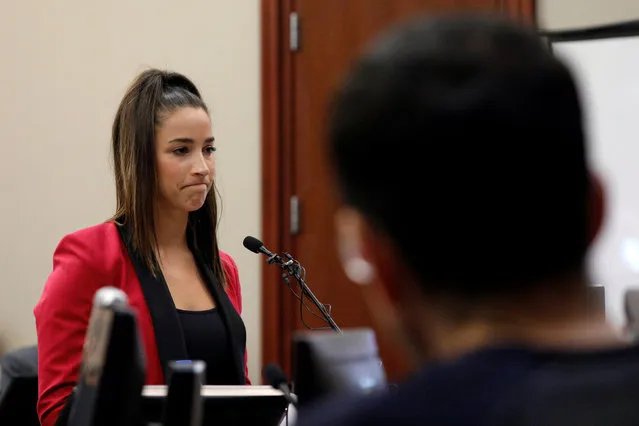 Victim and Olympic gold medalist Aly Raisman speaks at the sentencing hearing for Larry Nassar, (R) a former team USA Gymnastics doctor who pleaded guilty in November 2017 to sexual assault charges, in Lansing, Michigan, U.S., January 19, 2018. (Photo by Brendan McDermid/Reuters)