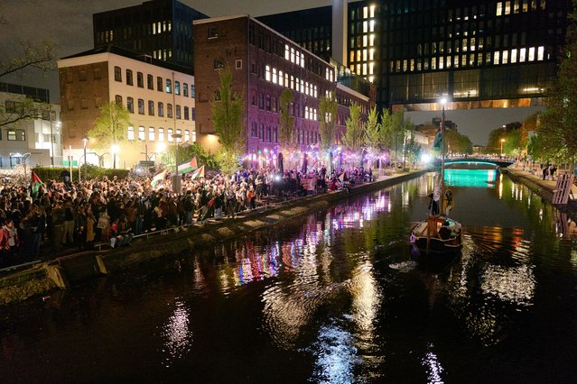 Students set up a camp and barricades on the campus of the University of Amsterdam to support Gaza on May 6, 2024, in Amsterdam, Netherlands. The Amsterdam-based student collective says it is promoting justice in Palestine, raising awareness about Israeli settler colonialism, and fighting for an academic boycott. (Photo by Pierre Crom/Getty Images)
