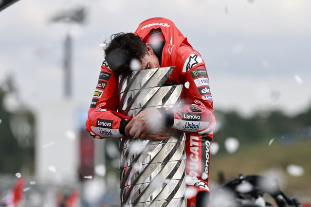 MotoGP Ducati Lenovo Team rider Marc Marquez of Spain celebrates his World Champion 2025 after the race at the Motorcycling Grand Prix of Japan in Motegi, Tochigi Prefecture, northeastern Japan, 28 September 2025. (Photo by Franck Robichon/EPA)