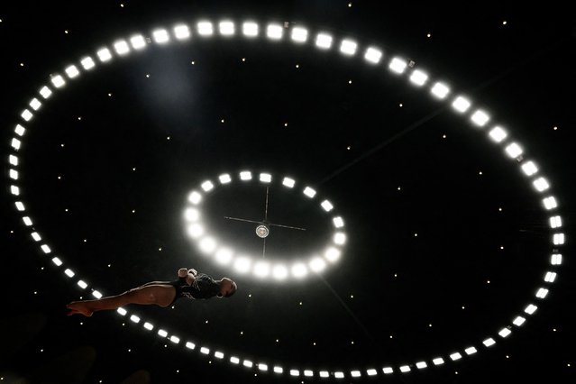 France's Mélanie de Jesus dos Santos competes during the women's 2024 French Gymnastics Championships, in Lyon on June 7, 2024. (Photo by Jeff Pachoud/AFP Photo)