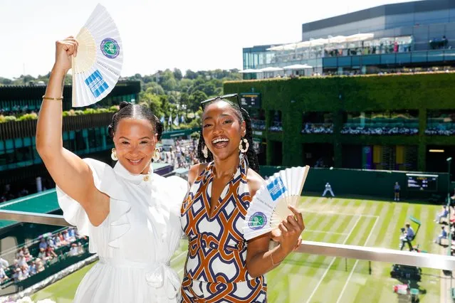 Tennis lovers, Golda Rosheuvel and Arsema Thomas are reunited but without their regal fans, as guests of American Express at The Championships, Wimbledon on July 07, 2023 in London, England. (Photo by Tristan Fewings/Getty Images for American Express)