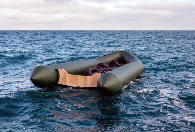 A Dinghy drifting in the English channel is seen that had been used by Migrants to cross to the UK and left out at sea in Kent, United Kingdom on November 29, 2022. (Photo by Stuart Brock/Anadolu Agency via Getty Images)