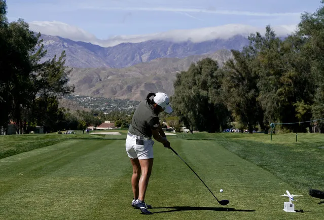 In-Kyung Kim, of South Korea, watches her tee shot on the third hole during the second round of the LPGA Tour ANA Inspiration golf tournament at Mission Hills Country Club Friday, April 5, 2019, in Rancho Mirage, Calif. (Photo by Chris Carlson/AP Photo)