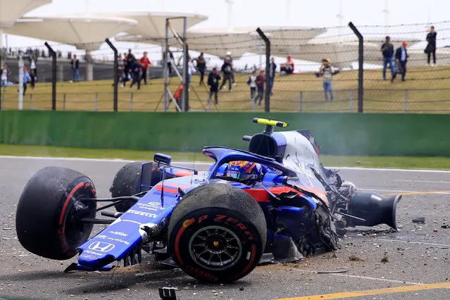 Toro Rosso's Alexander Albon after crashing during the third practice session ahead of the Chinese Formula One Grand Prix at the Shanghai International circuit in Shanghai, China, 13 April 2019. The 2019 Chinese Formula One Grand Prix will take place on 14 April. (Photo by Aly Song/Reuters)