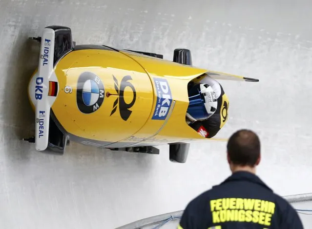 The bobsleigh athletes Francesco Friedrich and Thorsten Margis from Germany during the Bobsleigh and Skeleton World Championships in Schoenau Am Koenigssee, Germany, 18 February 2017. The world championships take place between the 13 and 26 February 2017. (Photo by Arnd Wiegmann/Reuters)