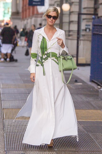 American socialite and fashion designer Nicky Hilton is seen out for a walk in a white dress on April 16, 2024. (Photo by BeautifulSignatureIG/The Mega Agency)