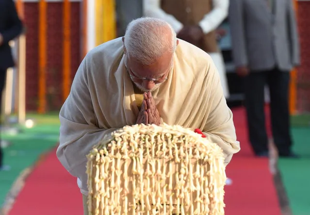 Prime Minister Narendra Modi pays homage to Mahatma Gandhi on his 72nd death anniversary, at Gandhi Smriti. Martyrs’ Day ceremony at the Mahatma Gandhi memorial in New Delhi, India on January 30, 2020. (Photo by Arvind Yadav/Hindustan Times/Rex Features/Shutterstock)