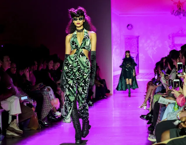 The latest fashion creation from Anna Sui is modeled during New York's Fashion Week, Monday, February 10, 2020. (Photo by Bebeto Matthews/AP Photo)