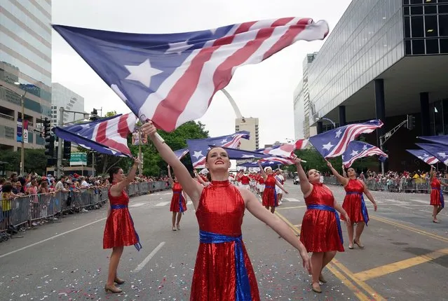 Flag bearers kick off the start of the 139th America's Birthday Party parade in St. Louis on Saturday, July 2, 2022. (Photo by Bill Greenblatt/UPI/Rex Features/Shutterstock)