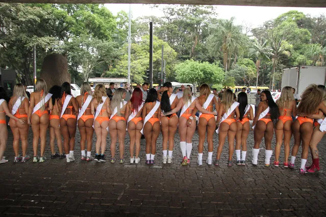 The 27 curvy candidates for this year's eagerly-awaited Miss Bumbum pageant showed off all their assets as they paraded on one of Sao Paulo's busiest streets – Avenida Paulista – for the launch promotional race on August 8, 2016. (Photo by Leo Marinho/Splash News and Pictures)