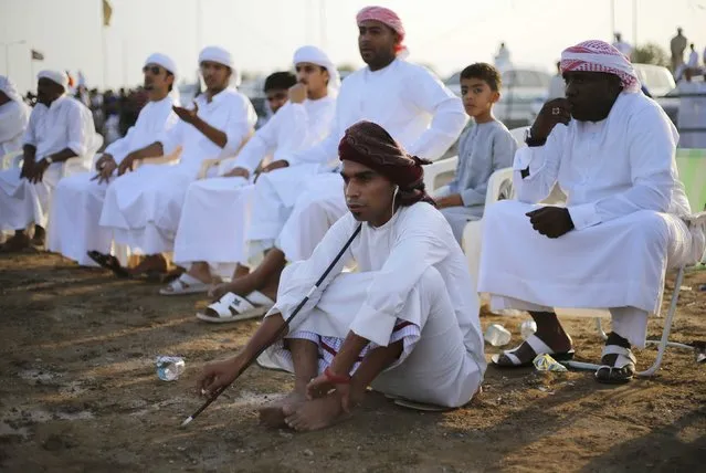 Men watch a bullfight in the eastern emirate of Fujairah October 17, 2014. (Photo by Ahmed Jadallah/Reuters)
