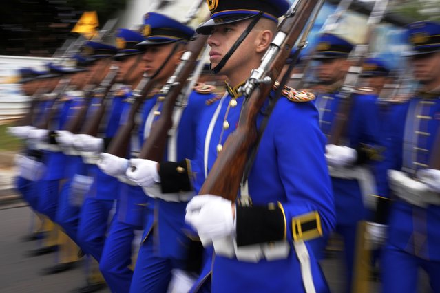 Soldiers march in a parade marking the country's 113th Independence Day, in Asuncion, Paraguay, May 14, 2024. (Photo by Jorge Saenz/AP Photo)