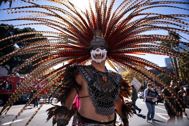 Thousands of demonstrators took to the streets for a coordinated nationwide “No Kings” rally and march against the Trump administration in Los Angeles, California on October 18, 2025. (Photo by Jake Lee Green/ZUMA Press Wire/Rex Features/Shutterstock)