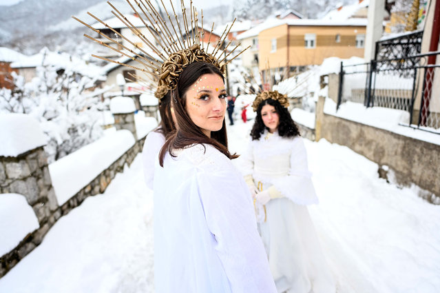 Revelers participate in a carnival celebration in the village of Vevcani, North Macedonia, January 13, 2025. (Photo by Tomislav Georgiev/Xinhua News Agency/Eyevine)