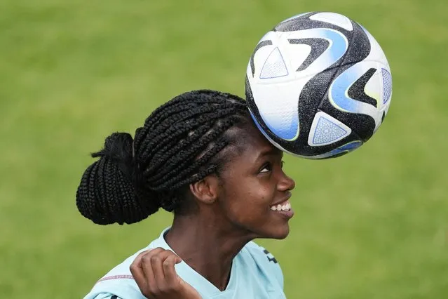 Linda Caicedo of Colombia's national women's soccer team, heads the ball during a training session ahead of the FIFA Women's World Cup 2023, in Bogota, Colombia, Thursday, July 6, 2023. (Photo by Fernando Vergara/AP Photo)