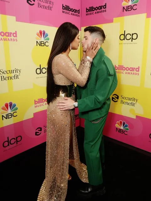 Pictured: (L-R) Priyanka Chopra and Nick Jonas of Jonas Brothers arrive to the 2021 Billboard Music Awards held at the Microsoft Theater on May 23, 2021 in Los Angeles, California. (Photo by Todd Williamson/NBC/NBCU Photo Bank via Getty Images via Getty Images)