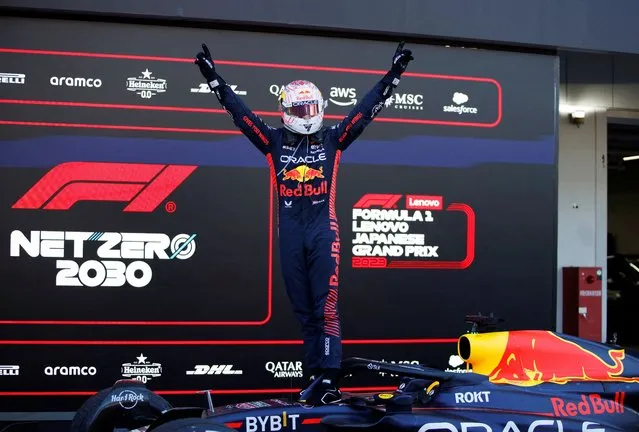 Red Bull's Max Verstappen celebrates after winning the Japanese Grand Prix at Suzuka Circuit, Suzuka, Japan on September 24, 2023. (Photo by Androniki Christodoulou/Reuters)