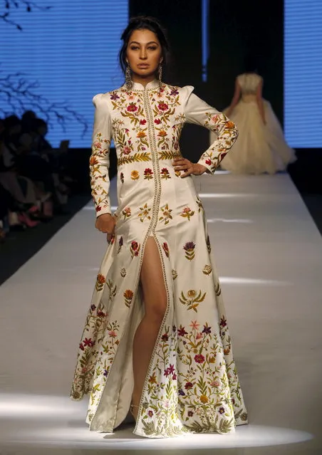 A model presents a creation by Pakistani designer Zaheer Abbas during the Fashion Pakistan Week (FPW) in Karachi April 1, 2015. (Photo by Akhtar Soomro/Reuters)