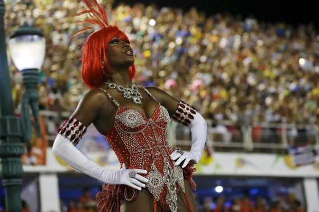 A reveller of Salgueiro samba school performs during the carnival parade at the Sambadrome in Rio de Janeiro February 8, 2016. (Photo by Sergio Moraes/Reuters)