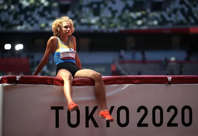 Kazakhstan's Kristina Ovchinnikova competes in the women's high jump qualification during the Tokyo 2020 Olympic Games at the Olympic Stadium in Tokyo on August 5, 2021. (Photo by Hannah Mckay/Reuters)