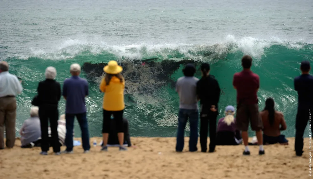 Big Waves Draw Surfers To “The Wedge” Surf Spot