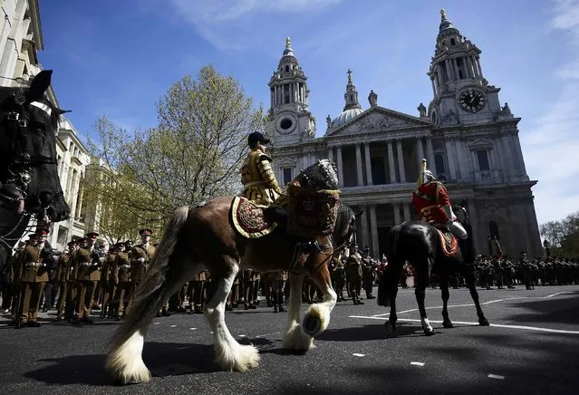 Members of the Household Cavalry march past Saint Paul's Cathedral, as they exercise their right to the Freedom of the City in London, Britain, April 20, 2016. (Photo by Dylan Martinez/Reuters)