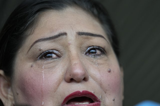 Leticia Torrealba sheds tears as she speaks about the detention of her 16-year-old son Adrian who was detained during a government crackdown in response to anti-government protests that erupted throughout the country after President Nicolas Maduro was declared winner amid allegations of fraud, in Caracas, Venezuela, Thursday, August 15, 2024. Torrealba said her son had not participated in the protests but was picked up by security forces as he walked along a street. (Phoot by Ariana Cubillos/AP Photo)