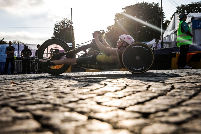 Lauren Parker from Australia competes in the Women's PTWC race of the Paratriathlon competitions for the Paris 2024 Paralympic Games, in Paris, France, 02 September 2024. (Photo by Teresa Suarez/EPA/EFE)