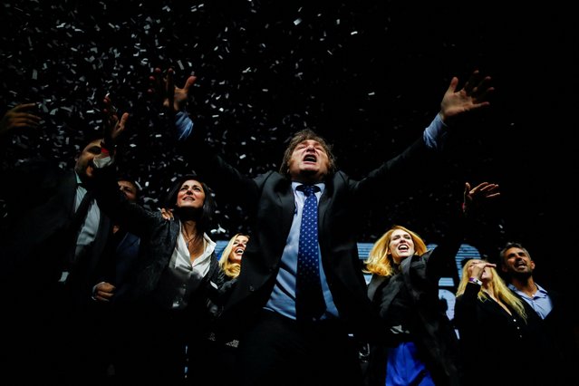 Argentine presidential candidate Javier Milei of La Libertad Avanza alliance, reacts during the closing event of his electoral campaign ahead of the primaries, in Buenos Aires, Argentina on August 7, 2023. (Photo by Agustin Marcarian/Reuters)