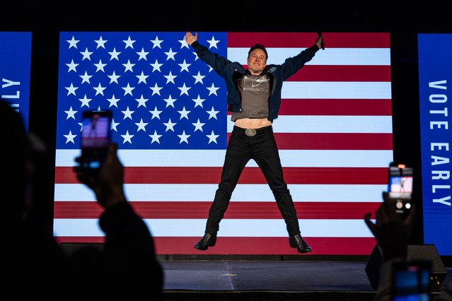 SpaceX and Tesla founder Elon Musk arrives on stage at an America PAC town hall on October 26, 2024 in Lancaster, Pennsylvania. Musk has donated more than $75 million to America PAC, which he co-founded with fellow Silicon Valley venture capitalists and tech businessmen to support Republican presidential nominee, former U.S. President Donald Trump. (Photo by Samuel Corum/Getty Images)