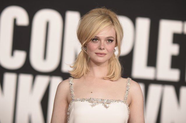American actress Elle Fanning arrives at the premiere of “A Complete Unknown” on Tuesday, December 10, 2024, at the Dolby Theatre in Los Angeles. (Photo by Richard Shotwell/Invision/AP Photo)