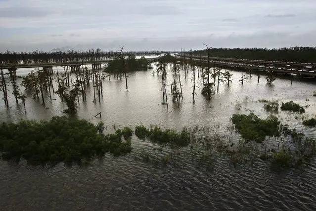 Record water levels are reported in La Place, Louisiana, on Thursday, amid flooding from Tropical Storm Isaac. (Photo by Carolyn Cole/Los Angeles Times/MCT)