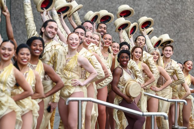 Performers from of A Chorus Line pose outside the Festival Theatre before performing on stage this evening at The Festival Theatre on September 25, 2024 in Edinburgh, Scotland. A Chorus Line is the musical masterpiece that revolutionised Broadway, first coming to the stage in 1975. The creator Michael Bennett used real-life testimonies from late-night recording sessions with dancers to form the basis of the show which celebrates the lives of theatre's unsung heroes. (Photo by Jeff J. Mitchell/Getty Images)