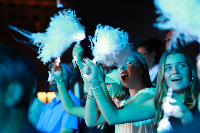 Fans cheer during their TGL presented by SoFi match at SoFi Center on February 17, 2025 in Palm Beach Gardens, Florida. (Photo by Carmen Mandato/TGL/TGL Golf via Getty Images)
