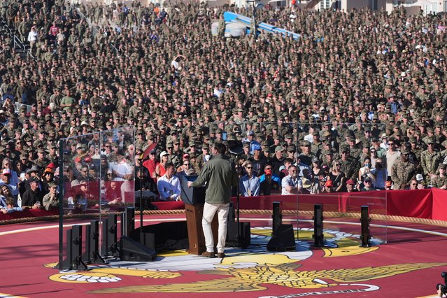Vice President JD Vance speaks during an event to mark the upcoming Marine Corps' 250th anniversary Saturday, October 18, 2025, on Marine Corps Base Camp Pendleton in Camp Pendleton, Calif. (Photo by Gregory Bull/AP Photo)