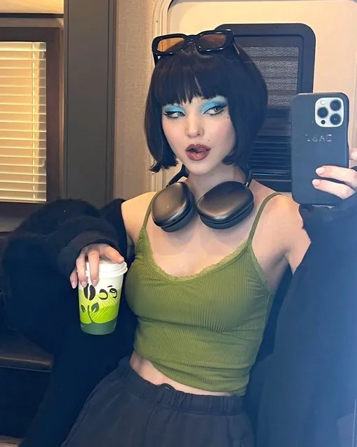 American singer Dove Cameron in the first decade of April 2023 shares a behind-the-scenes snap of herself in costume. (Photo by dovecameron/Instagram)