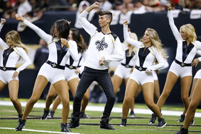 New Orleans Saints Saintsations Jesse Hernandez performs during the second half against the Tampa Bay Buccaneers at the Mercedes-Benz Superdome on September 9, 2018 in New Orleans, Louisiana. (Photo by Jonathan Bachman/Getty Images)