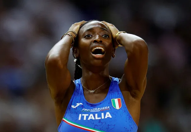 Ayomide Folorunso of Italy following the women's 400m hurdles semi finals during day four of the World Athletics Championships Budapest 2023 at National Athletics Centre on August 22, 2023 in Budapest, Hungary. (Photo by Sarah Meyssonnier/Reuters)