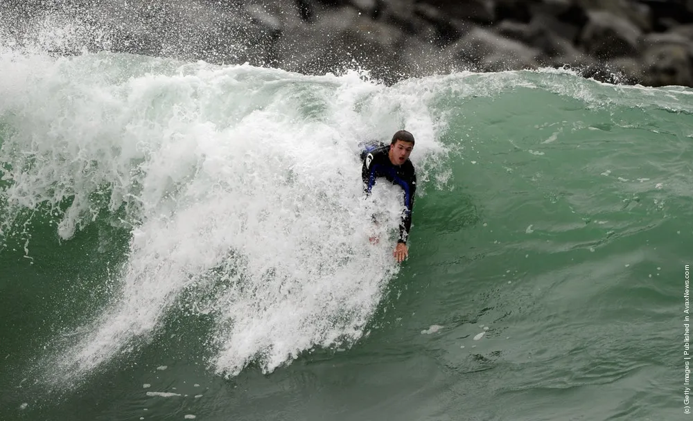 Big Waves Draw Surfers To “The Wedge” Surf Spot