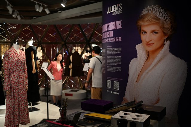Photo taken on April 17, 2024 shows outfits once worn by Princess Diana at a media preview ahead of the auction by Julian’s Auctions titled “Princess Diana's Elegance & A Royal Collection” on display in Hong Kong. (Photo by Peter Parks/AFP Photo)